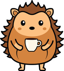 Obraz premium Cute Hedgehog with Coffee Cup