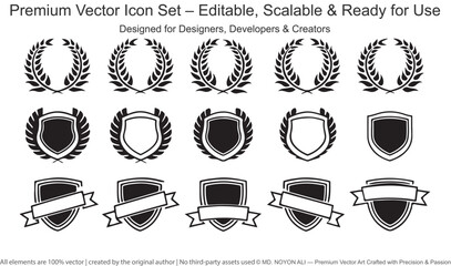 Black Laurel Wreath and Shield Icons with Banners award
