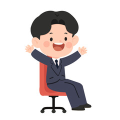 Cartoon Illustration of Happy Office Worker in Suit