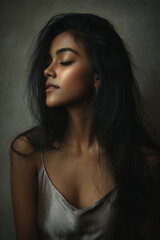 Portrait of a woman with eyes closed in contemplation