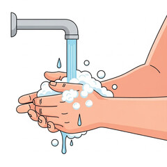 Washing hands with soap under running water for hygiene and health concept