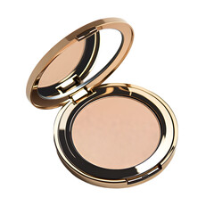 Elegant Beige Powder Compact with Mirror on White Background