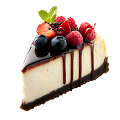 Decadent Classic New York Cheesecake Slice Isolated on White Background