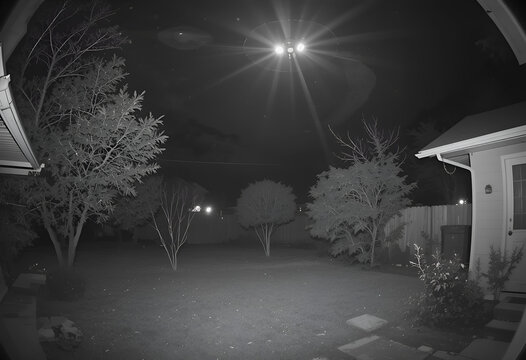 Infrared Alien Visitor: Unidentified Flying Object Captured by Security Camera in a Residential Area