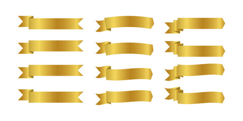 Fototapeta premium Beautiful collection of golden ribbons in various shapes, perfect for gift wrapping, holiday designs, party decorations.