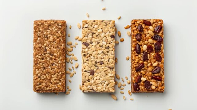 Gluten free concept ,Nutritious snack bars featuring seeds, nuts, and dried fruits, perfect for healthy nutrition and various