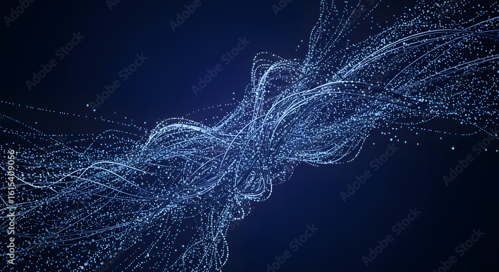 Aufkleber a swirling cluster of tangled glowing light blue lines and luminous particles representing a digital