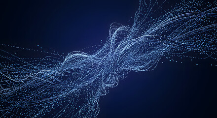 A swirling cluster of tangled glowing light blue lines and luminous particles representing a digital data stream.