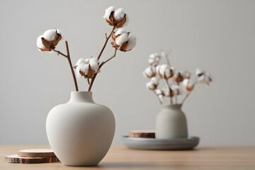 Cotton flower arrangement in vases for home decor ideas and modern interior design trends