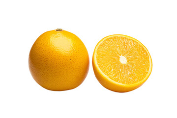 a half orange and a whole orange on a white background