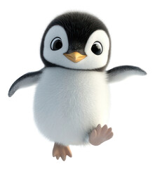 Fototapeta premium PNG Cartoon runing Baby Penguin No Snow.