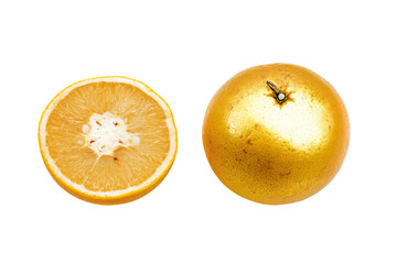 a half orange and a half orange on a white surface