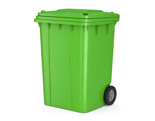 Green recycling bin with wheels. Eco-friendly symbol for waste management and environmental content. Generative AI