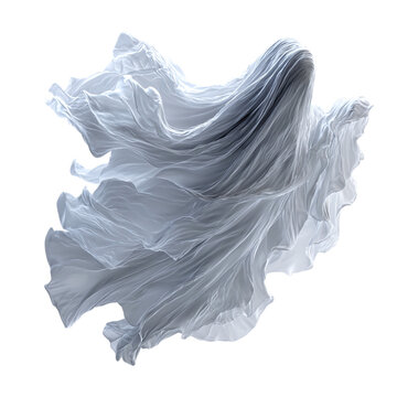 Floating ghost with soft translucent folds, realistic sheet texture, on isolated white background --s 250