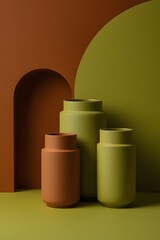 Fototapeta premium Modern ceramic vases earthy tones home decor minimalist interior design product photography
