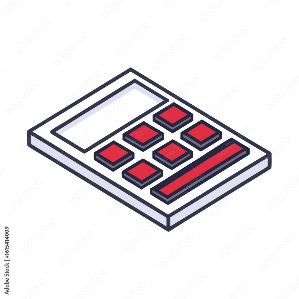 Poster isometric calculator with red buttons and white background device electronic