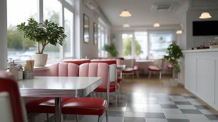 Vibrant 1950s Diner with Chrome Tables and Robot Waiters