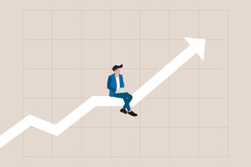 Businessman sitting on financial graph. Business opportunity, stock market, trading and financial analysis