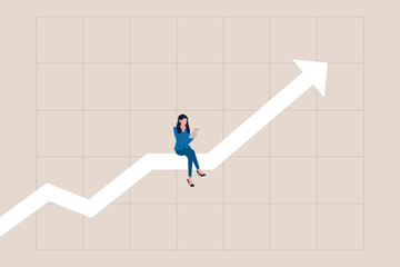 Business woman sitting on financial graph. Business opportunity, stock market, trading and financial analysis