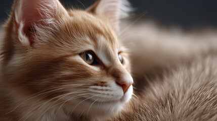 Close-up of a fluffy kitten's fur in warm, soft hues.