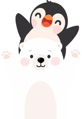 Cartoon Penguin on Polar Bear Illustration