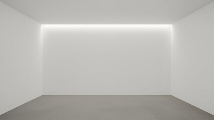 Empty white room with gray floor and recessed lighting, showcasing minimalist architecture and clean lines.