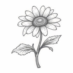 Fototapeta premium Hand-drawn daisy flower illustration with detailed petals and leaves 