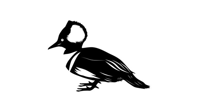 Hooded Merganser, black isolated silhouette