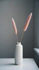 Minimalist home decor pink pampas grass in white vase modern interior design aesthetic style