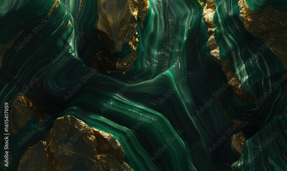 Aufkleber abstract green and gold flowing texture background art with smooth and rough shapes