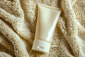 Unbranded Cosmetic Cream Tube Mockup on Soft Terry Towel for Skincare Product Display