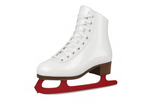 White ice skate with red blade isolated on transparent background, perfect for winter sports and recreation themes