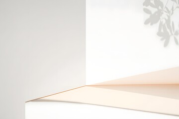 Minimalist product display mockup white background with leaf shadow for presentation