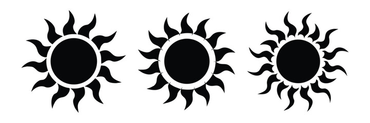 "Black Sun Icon Set - Solar Symbol with Curved Rays"
