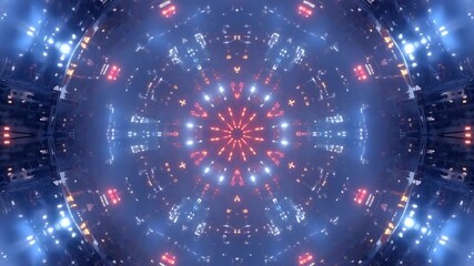 Abstract kaleidoscope tunnel with dynamic light patterns and futuristic design effect