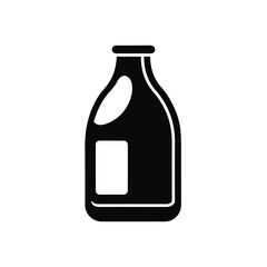 Black silhouette of a milk jug with a label isolated on white background