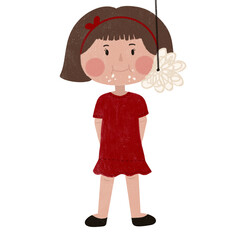 Indonesian kid patriotic girl eating cracker celebrate Indonesian independence day 