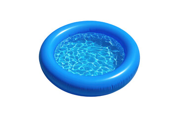 Blue inflatable pool filled with clean water on transparent background.