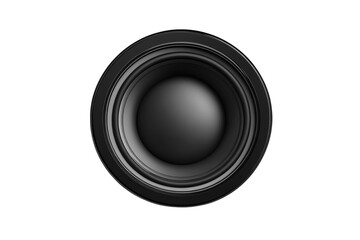 Black audio speaker emitting sound waves on transparent background