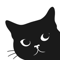 Curious cat peeks out of the corner. Cat face from around the corner. Peeking cat face. Vector illustration