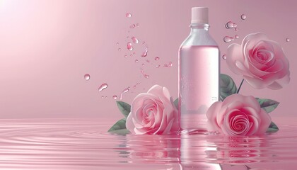 Luxurious Rose Water Product with Pink Petals and Splash