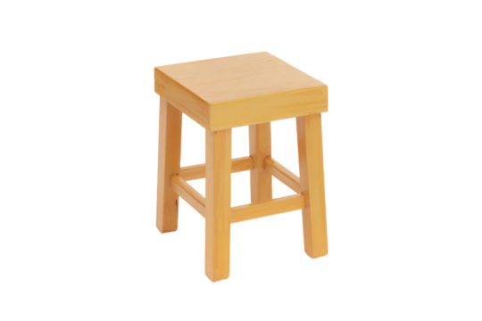 a wooden stool with a white background