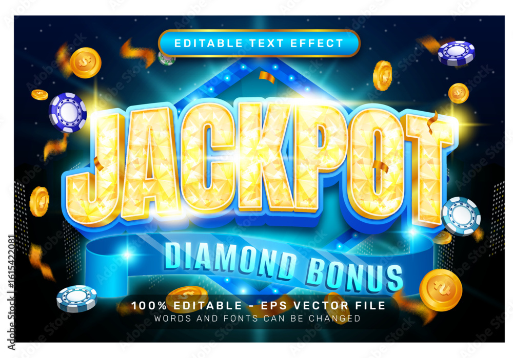 Poster jackpot 3d text effect and editable text effect with diamond style