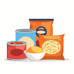Vector Stickers of Canned Food, Instant Noodles and Chips ? Flat Cartoon Packaged Food Icons (3).eps