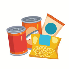 Vector Stickers of Canned Food, Instant Noodles and Chips ? Flat Cartoon Packaged Food Icons (4).eps