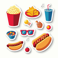 Vector Stickers of Popcorn, Soda, Candy and Nachos ? Cartoon Cinema Snack Icons (2).eps