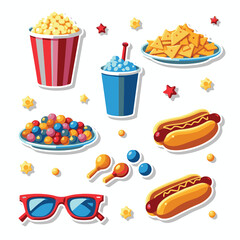 Vector Stickers of Popcorn, Soda, Candy and Nachos ? Cartoon Cinema Snack Icons (3).eps