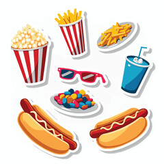 Vector Stickers of Popcorn, Soda, Candy and Nachos ? Cartoon Cinema Snack Icons (4).eps