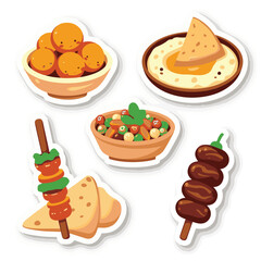 Vector Stickers of Falafel, Hummus, Pita, Kebab and Tabbouleh ? Middle Eastern Food Icons (1).eps