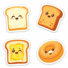 Vector Stickers of Bread, Toast, Bagel and Bun ? Flat Cartoon Bakery Food Icons (2).eps